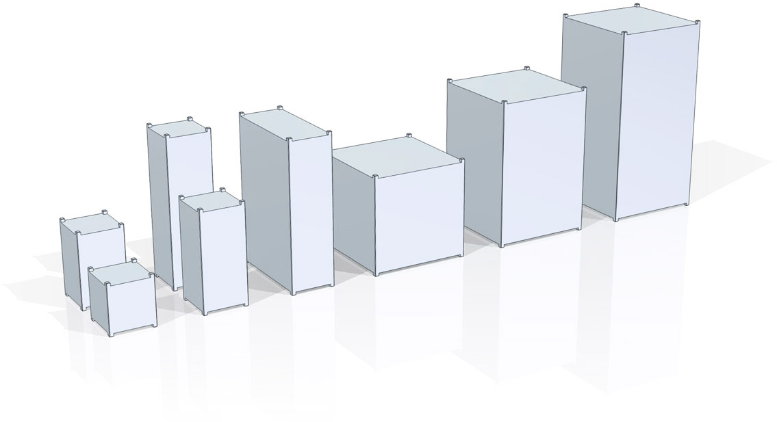 CubeSat sizes from 1U to 16U