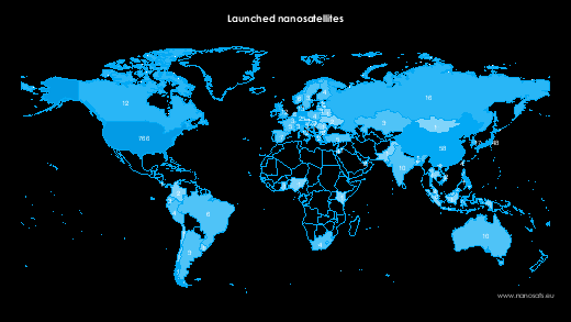 Nanosatellites on world map