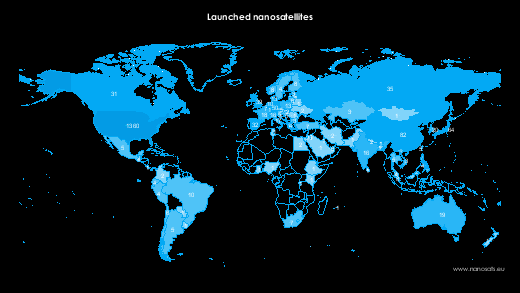 Nanosatellites on world map