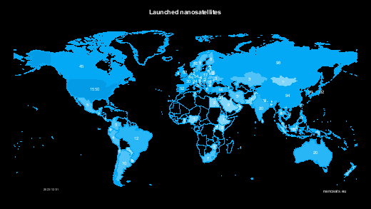 Nanosatellites on world map