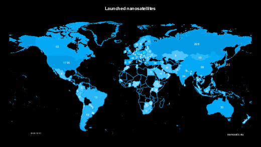 Nanosatellites on world map